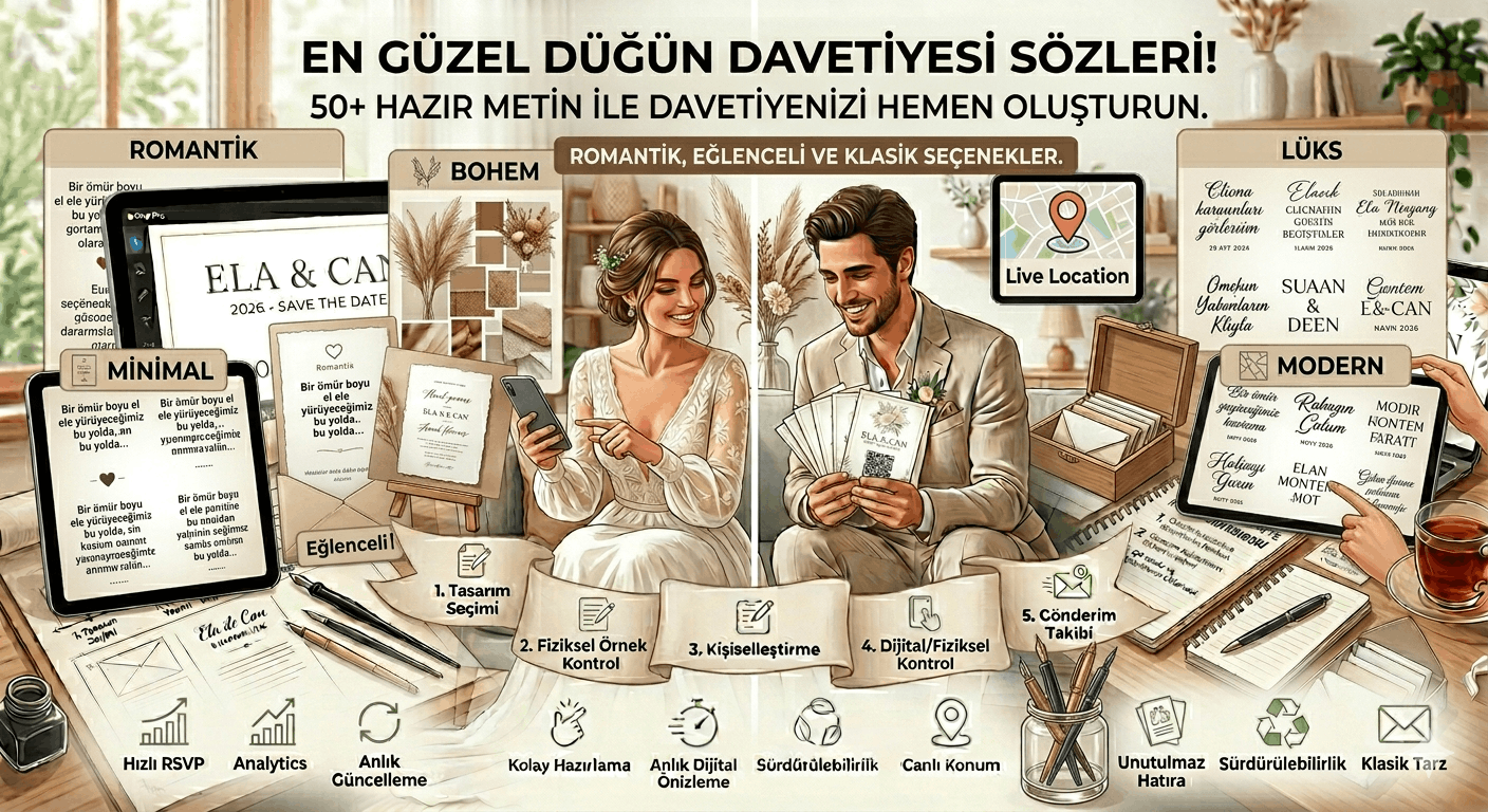 Düğün Davetiyesi Sözleri: 50+ Hazır Metin