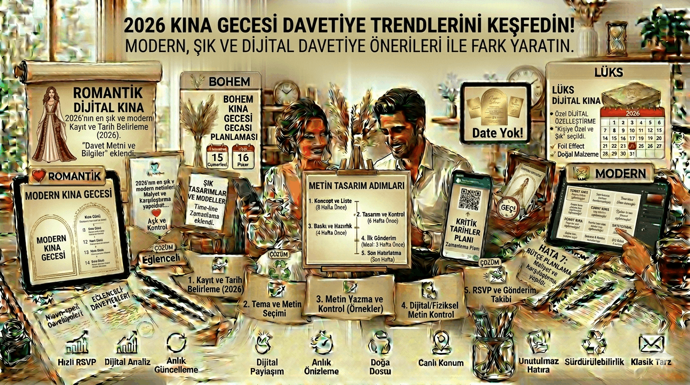 2026 Kına Gecesi Davetiye Trendleri (Modern Öneriler)